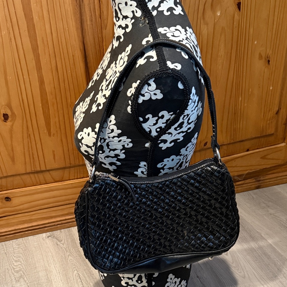 Nine West Black Woven Faux Leather Shoulder Bag